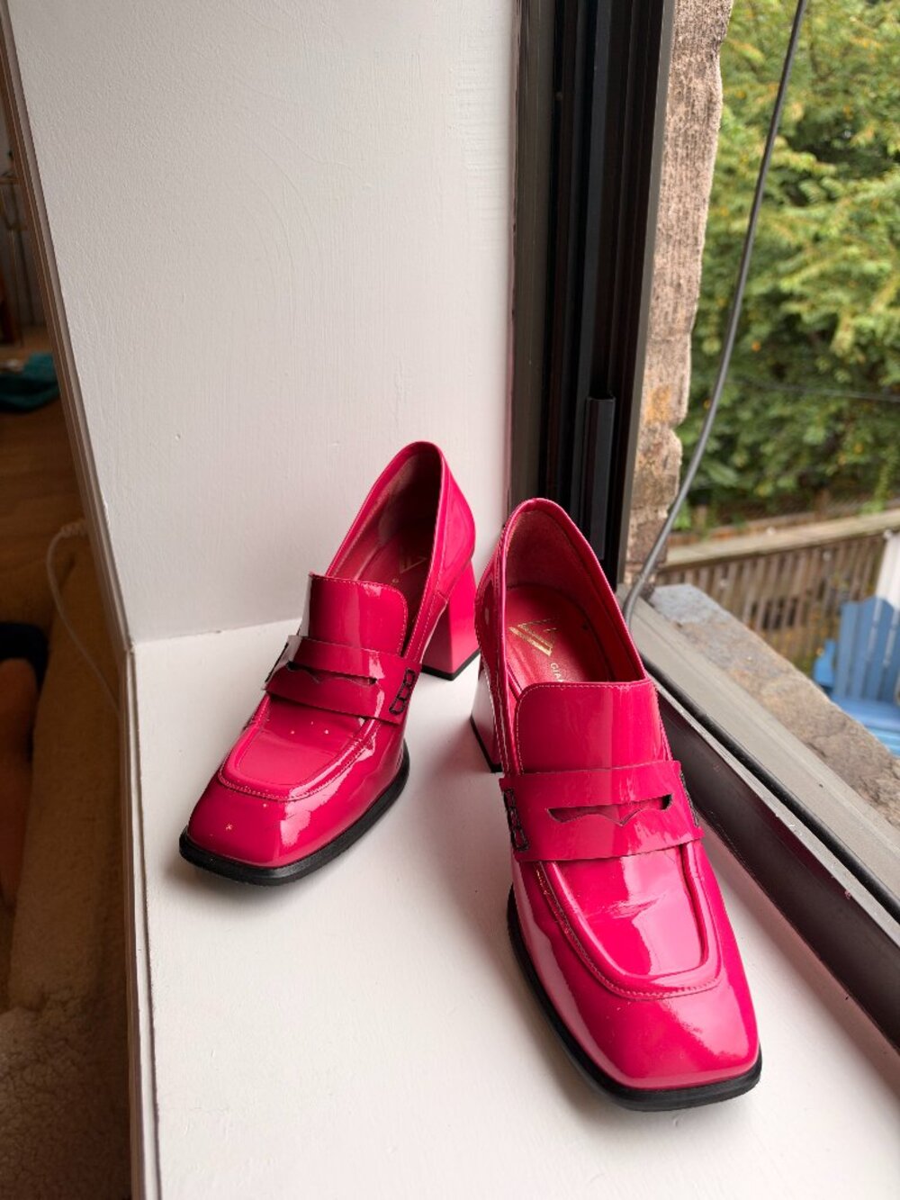 Giampaolo Viozzi Hot Pink Patent Leather Block Heel Loafers